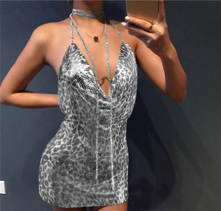 Peris Gems  Leopard Silver / S Backless Sequin Night Dress for Women | Glittery Dress SHEIN Amazon Temu