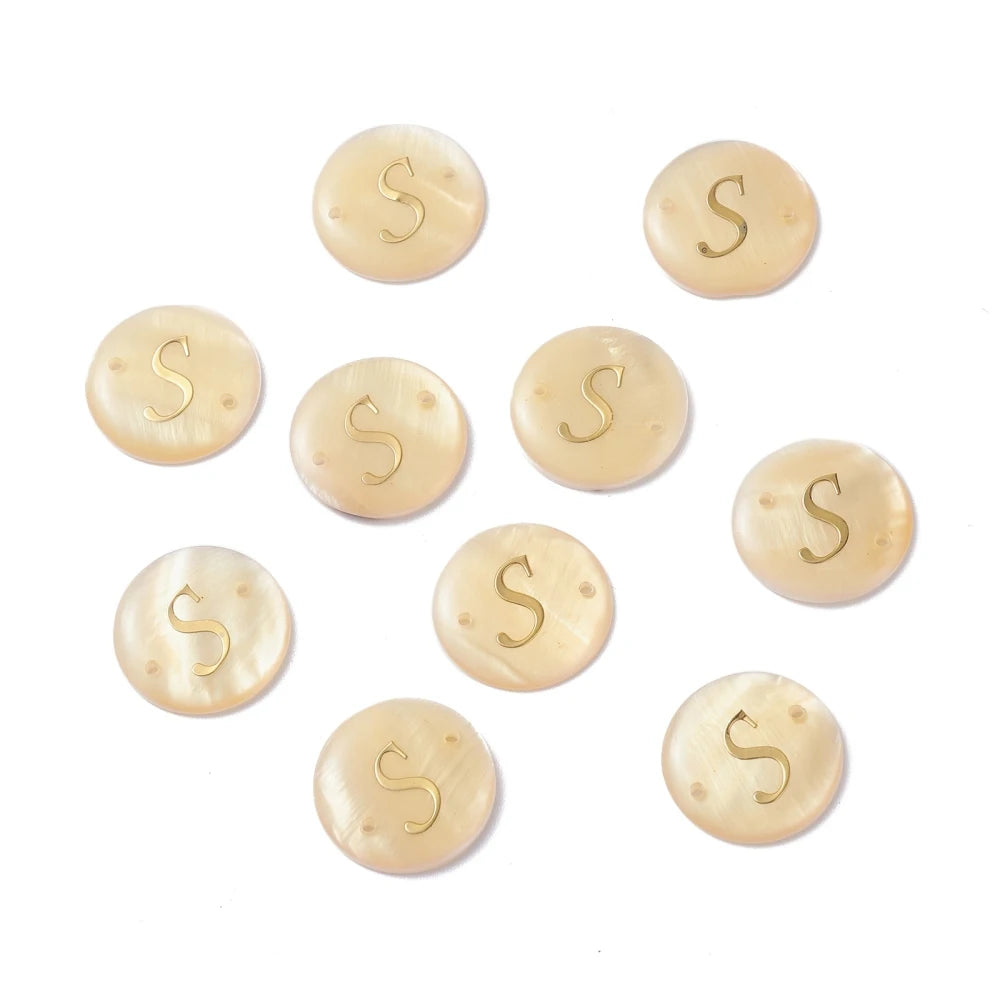 Peris Gems Letter.S 10pcs Freshwater Shell Links Connectors Flat Round Golden  16x4mm For DIY Jewelry Accessories Making Handicrafts Supplies 10pcs Freshwater Shell Links Connectors Flat Round Golden  16x4mm For DIY Jewelry Accessories Making Handicrafts Supplies SHEIN Amazon Temu