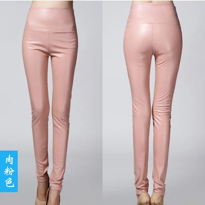 Peris Gems  light pink / S Warm High Waisted Stretchy Pencil PU Leather Leggings for Women Warm High Waist Stretchy PU Leather Leggings for Women SHEIN Amazon Temu