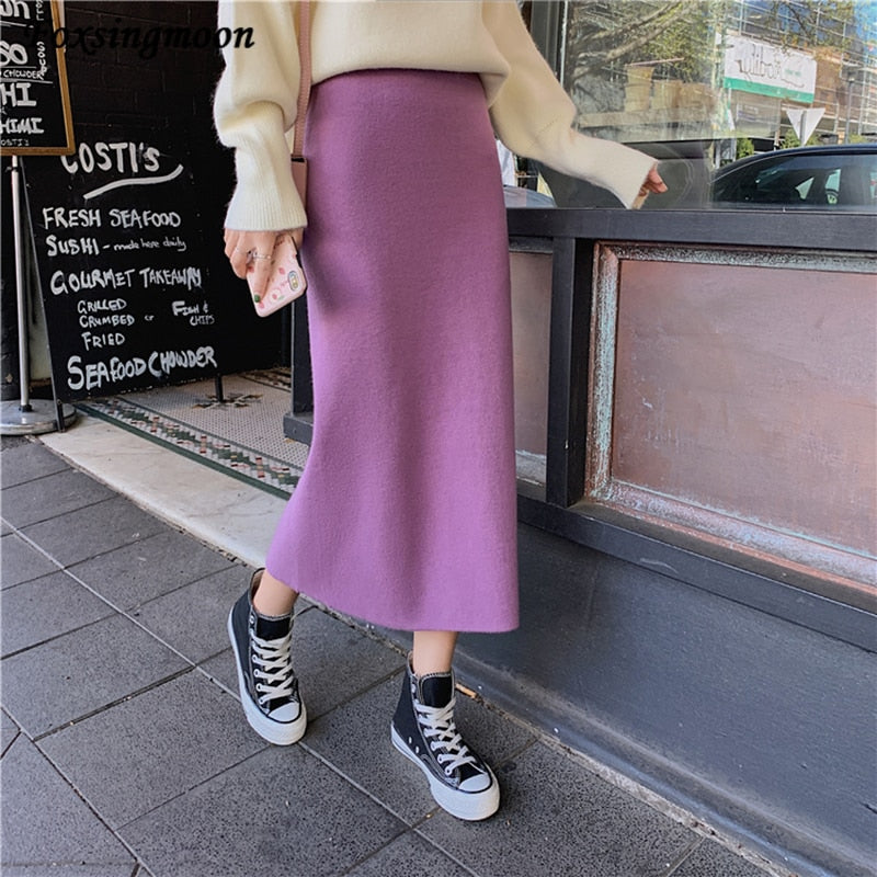 Peris Gems  Light purple / One size High Waist Elastic Long Knitted Pencil Skirt for Women | Wool Skirt High Waist Elastic Long Knitted Pencil Skirt for Women SHEIN Amazon Temu