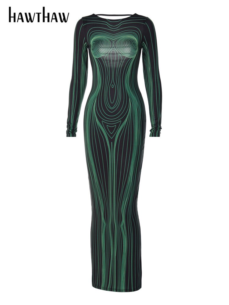 Peris Gems  Long Sleeve Green X-Ray Bodycon Long Dress for Women SHEIN Amazon Temu