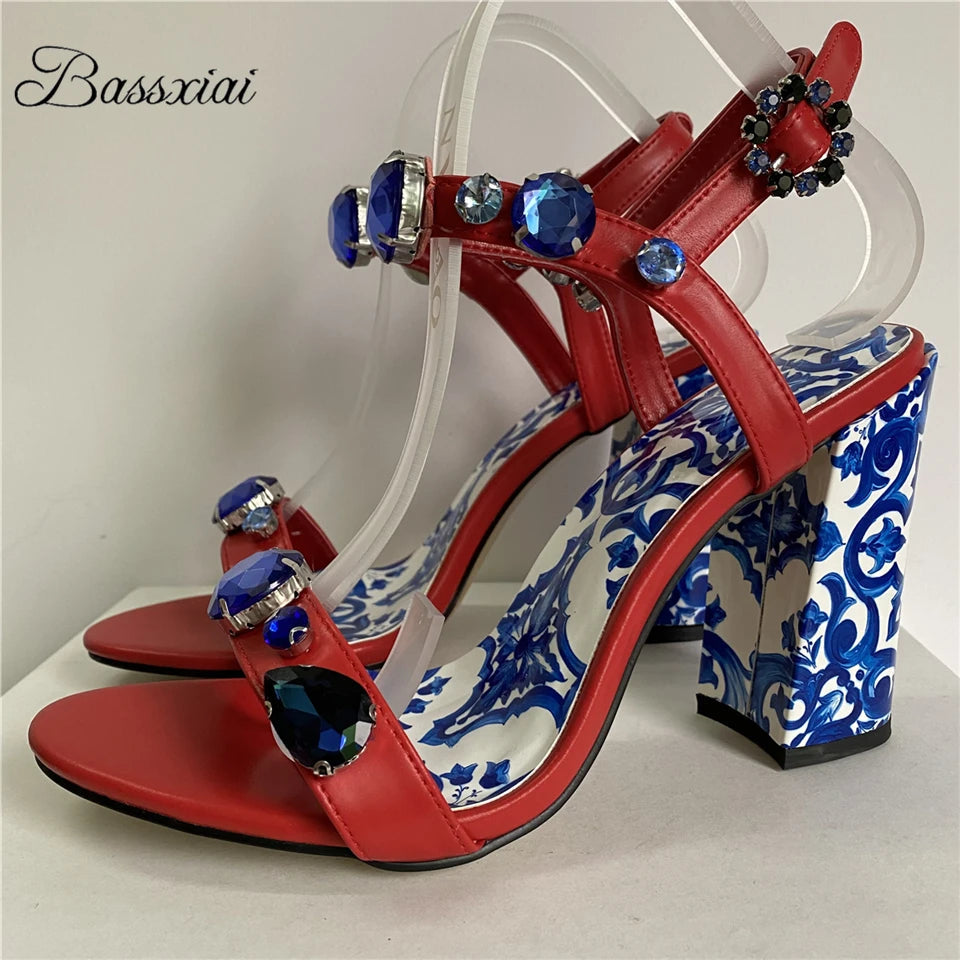 Peris Gems  Luxurious Porcelain Pattern Chunky High Heel Shoes for Women SHEIN Amazon Temu