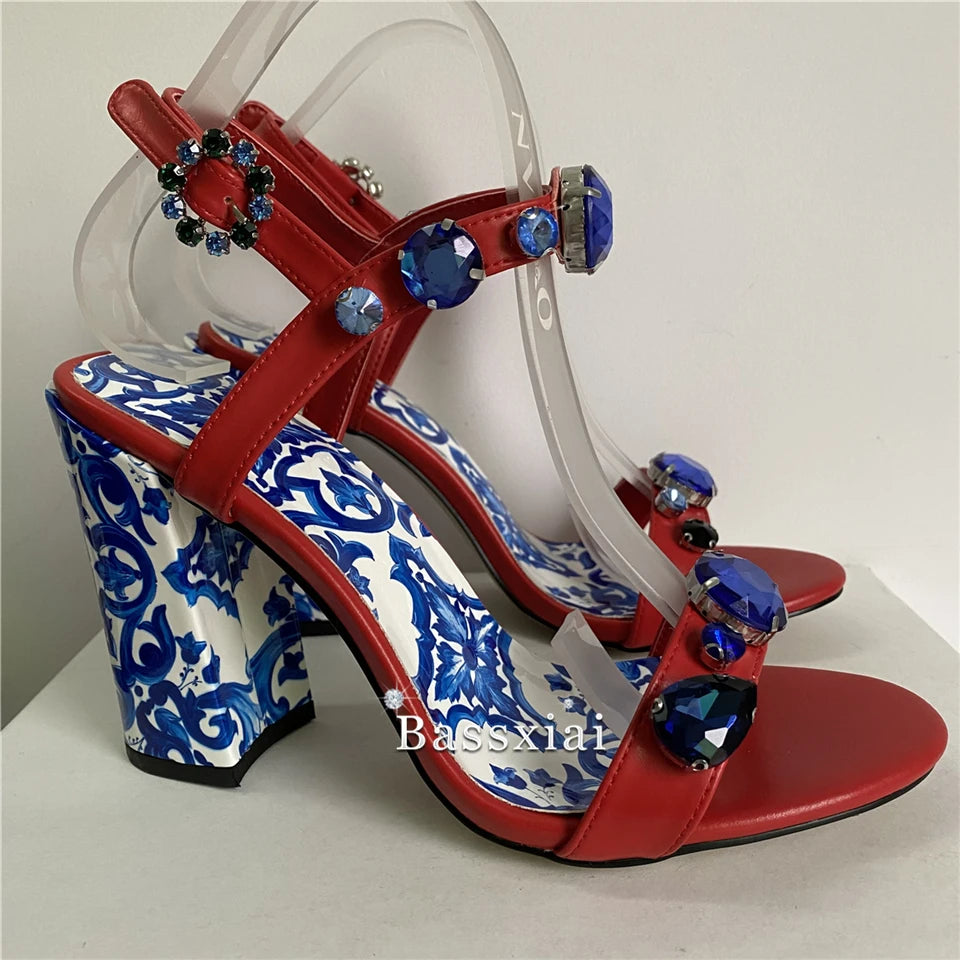 Peris Gems  Luxurious Porcelain Pattern Chunky High Heel Shoes for Women SHEIN Amazon Temu