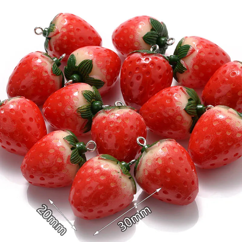 Peris Gems Milk Straberry Big 10Pcs Cute Red Acrylic Strawberry Apple Orange Mango Fruit Resin Pendants Charms for Jewelry Making Earrings Necklace Accessory SHEIN Amazon Temu