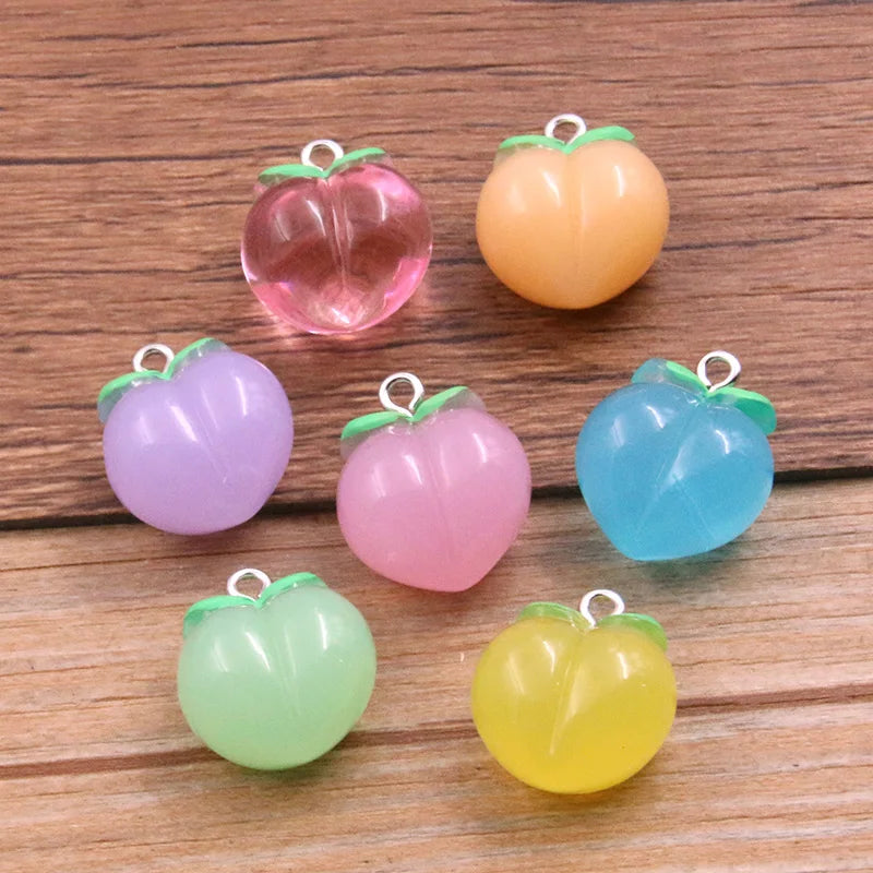 Peris Gems Mix 10pcs 7 Color 17*20MM Resin Fruit Peach Cherry Pendant Plant Charms For Woman Girls Cartoon Fashion Jewelry DIY Earrings SHEIN Amazon Temu