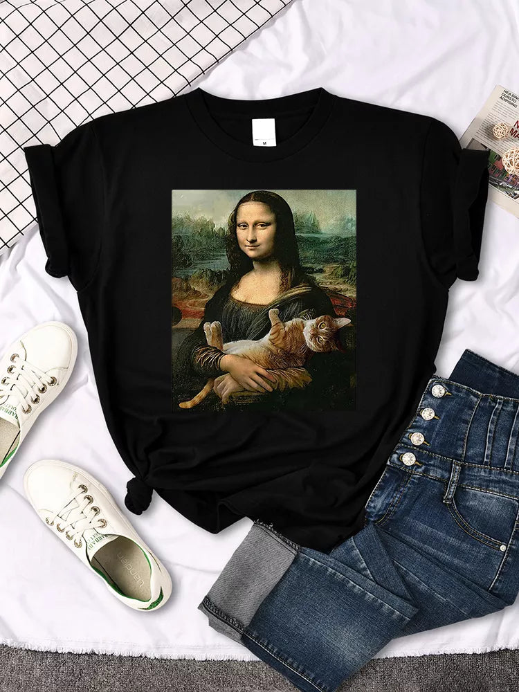 Peris Gems  Mona Lisa Holding a Cat Graphic T-shirt for Women SHEIN Amazon Temu