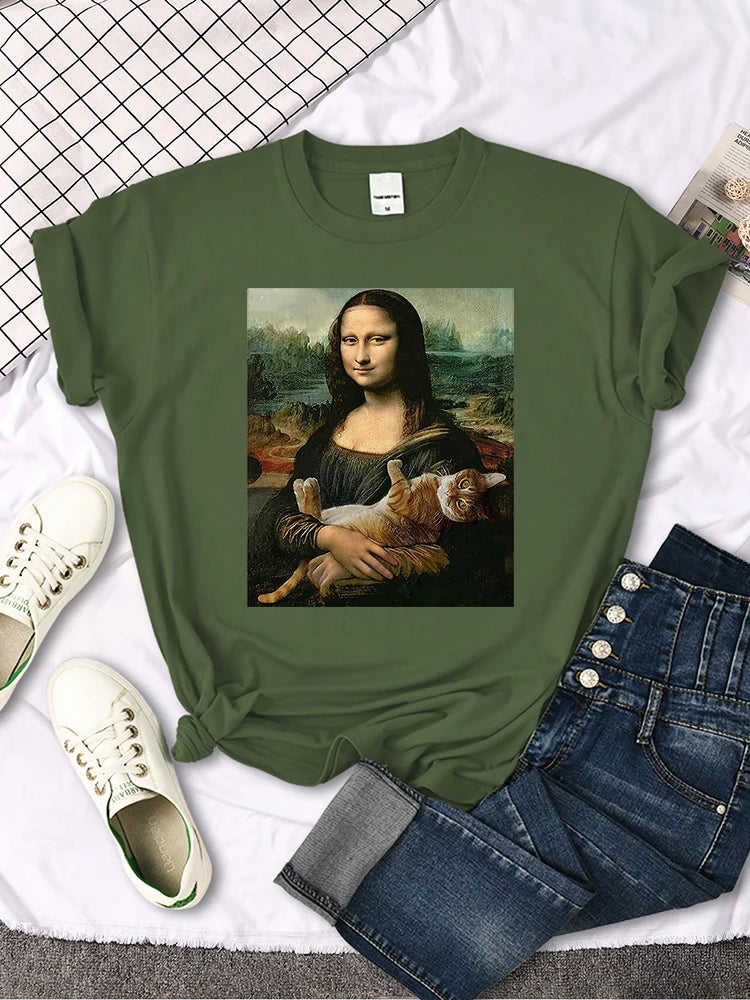 Peris Gems  Mona Lisa Holding a Cat Graphic T-shirt for Women SHEIN Amazon Temu