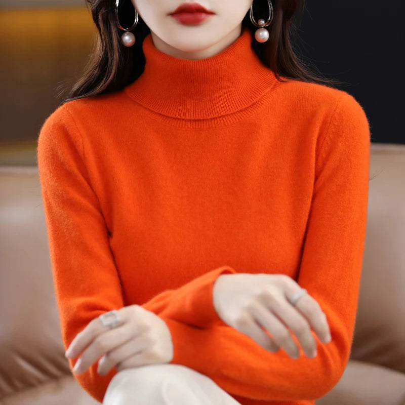 Peris Gems  Orange / S High-Collared Cashmere Wool Warm Sweaters for Women SHEIN Amazon Temu