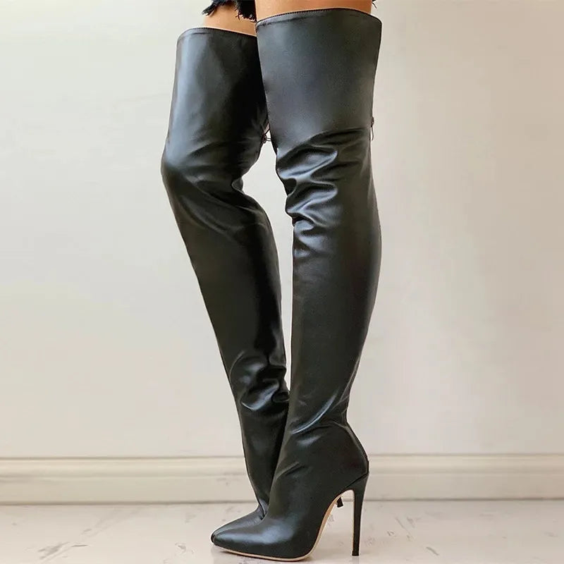 Peris Gems  Over The Knee Boots Women  Female Zip Sexy Black Long Boots Woman Thin Heel Ladies Pointed Toe Party Boots Women&