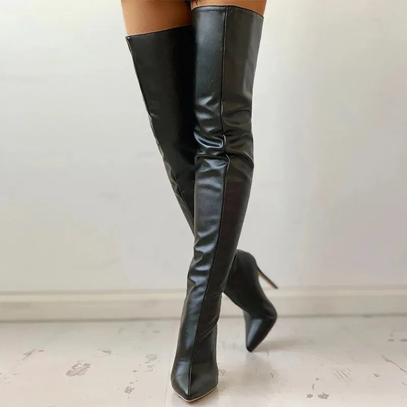 Peris Gems  Over The Knee Boots Women  Female Zip Sexy Black Long Boots Woman Thin Heel Ladies Pointed Toe Party Boots Women&