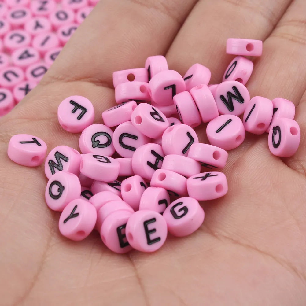 Peris Gems pink black / 100pcs 100/200pcs Letter Beads White Black Round Gold Silver Color Acrylic Alphabet Beads for Jewelry Bracelet Necklace Key Chain DIY SHEIN Amazon Temu
