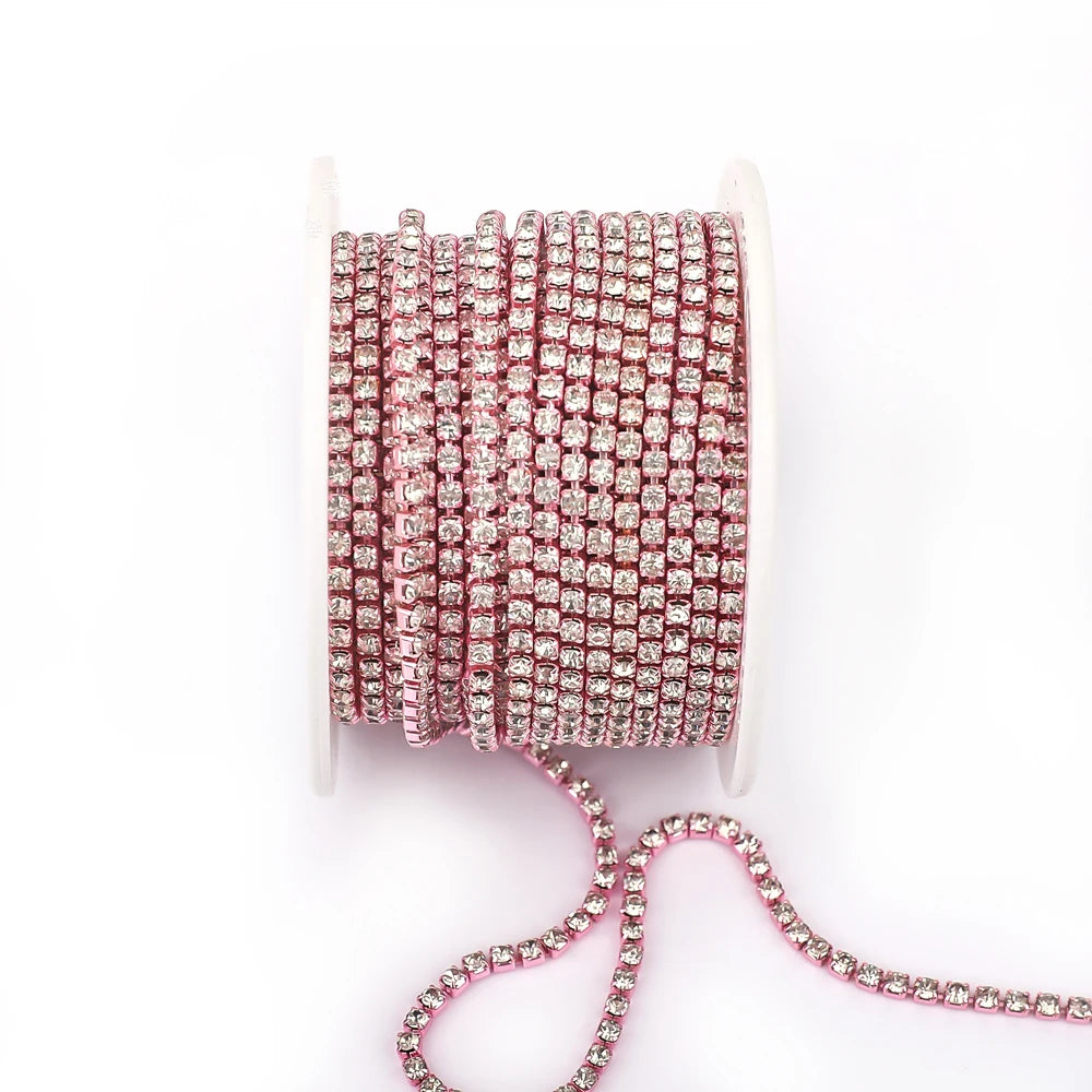 Peris Gems Pink-Clear / SS6--10Yards 10 Yards Glass crystal Strass Rhinestone Cup Chain Sew On Diamond Glue-On Close Chains Glitter Trim Cup Chain sew on Garment G12 SHEIN Amazon Temu