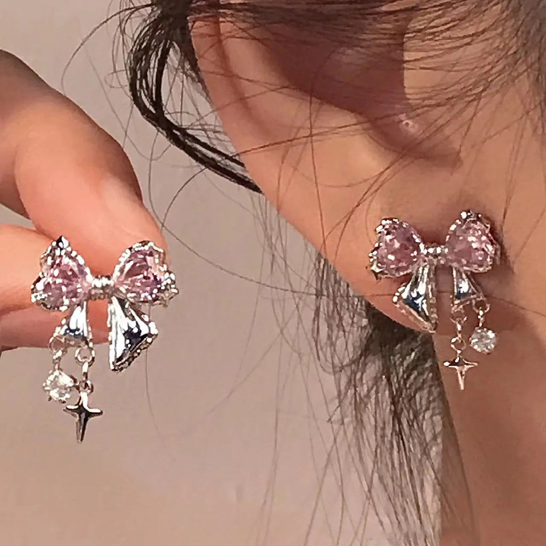 Peris Gems  Pink Diamond Y2K Bowknot Stud Earrings for Women SHEIN Amazon Temu