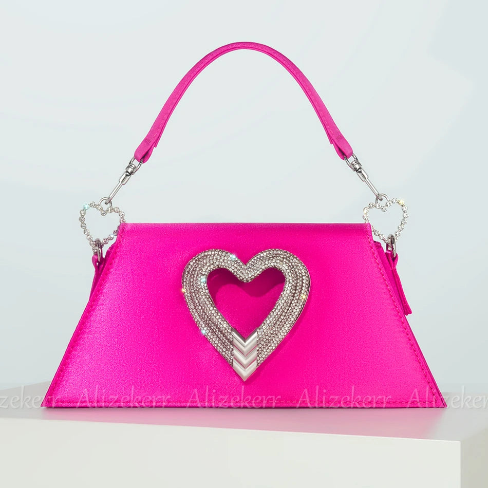 Peris Gems  Pink Heart Shaped Satin and Diamond Evening Clutch Purse SHEIN Amazon Temu