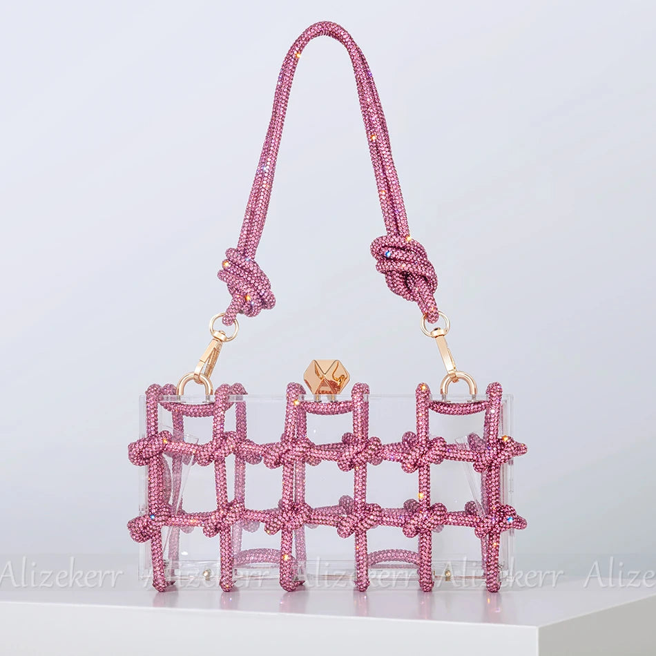 Peris Gems  Pink / L19 x W6 x H9.5cm Clear Transparent Diamond Rope Purse for Women SHEIN Amazon Temu