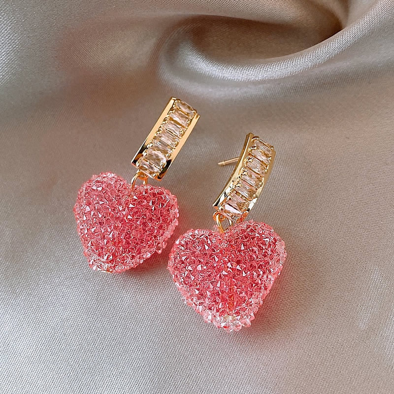 Peris Gems  Pink Love Pink Heart Dangle Earrings | Candy Style Women&