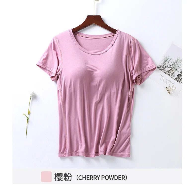 Peris Gems pink / M 100% Cotton Round Neck Loose Fitting T-shirt For Women 2023 With Bra, Short Sleeved T-shirt, Plain Top, High-quality T-shirt SHEIN Amazon Temu