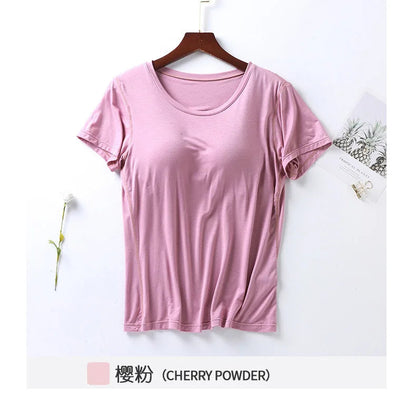Peris Gems pink / M 100% Cotton Round Neck Loose Fitting T-shirt For Women 2023 With Bra, Short Sleeved T-shirt, Plain Top, High-quality T-shirt SHEIN Amazon Temu