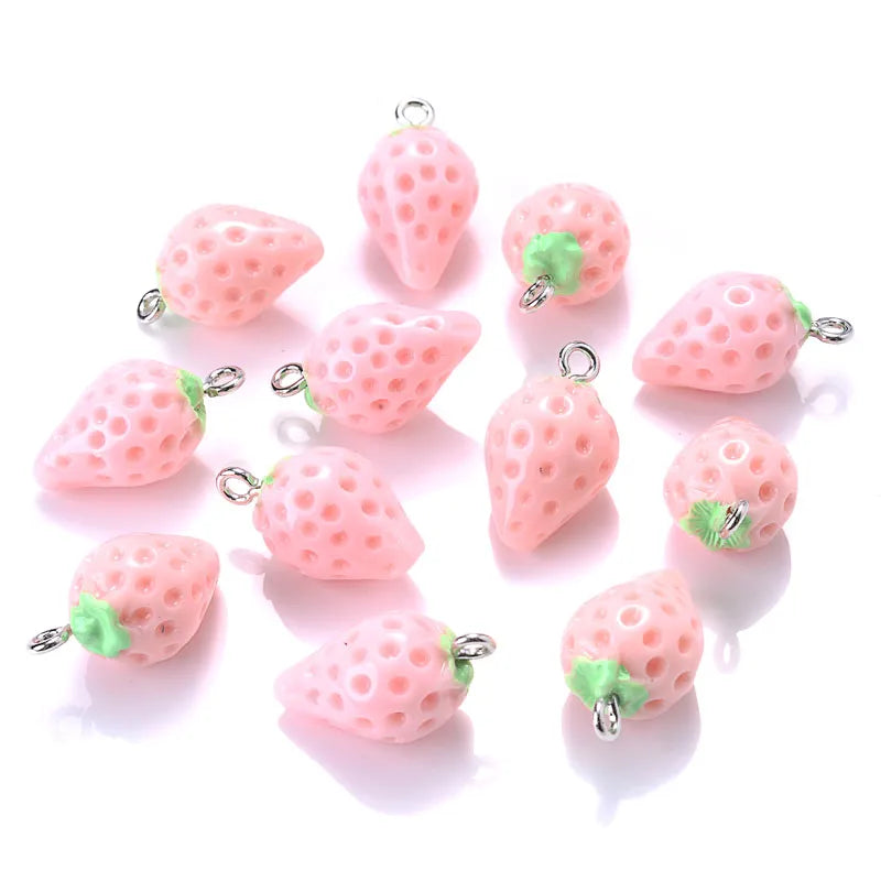 Peris Gems Pink Straberry 10Pcs Cute Red Acrylic Strawberry Apple Orange Mango Fruit Resin Pendants Charms for Jewelry Making Earrings Necklace Accessory SHEIN Amazon Temu