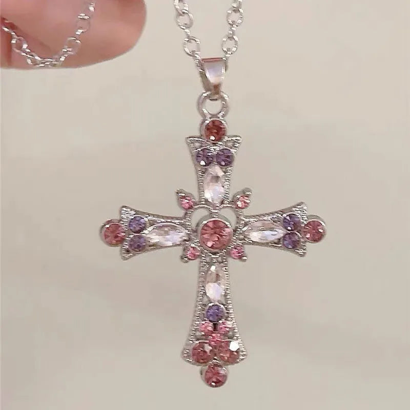 Peris Gems pink Sweet Cool Wind Spicy Girl Cross Necklace Female Heavy Set Diamond Gothic Europe The United States Y2k Necklace Design Sweet Cool Wind Spicy Girl Cross Necklace Female Heavy Set Diamond Gothic Europe The United States Y2k Necklace Design SHEIN Amazon Temu