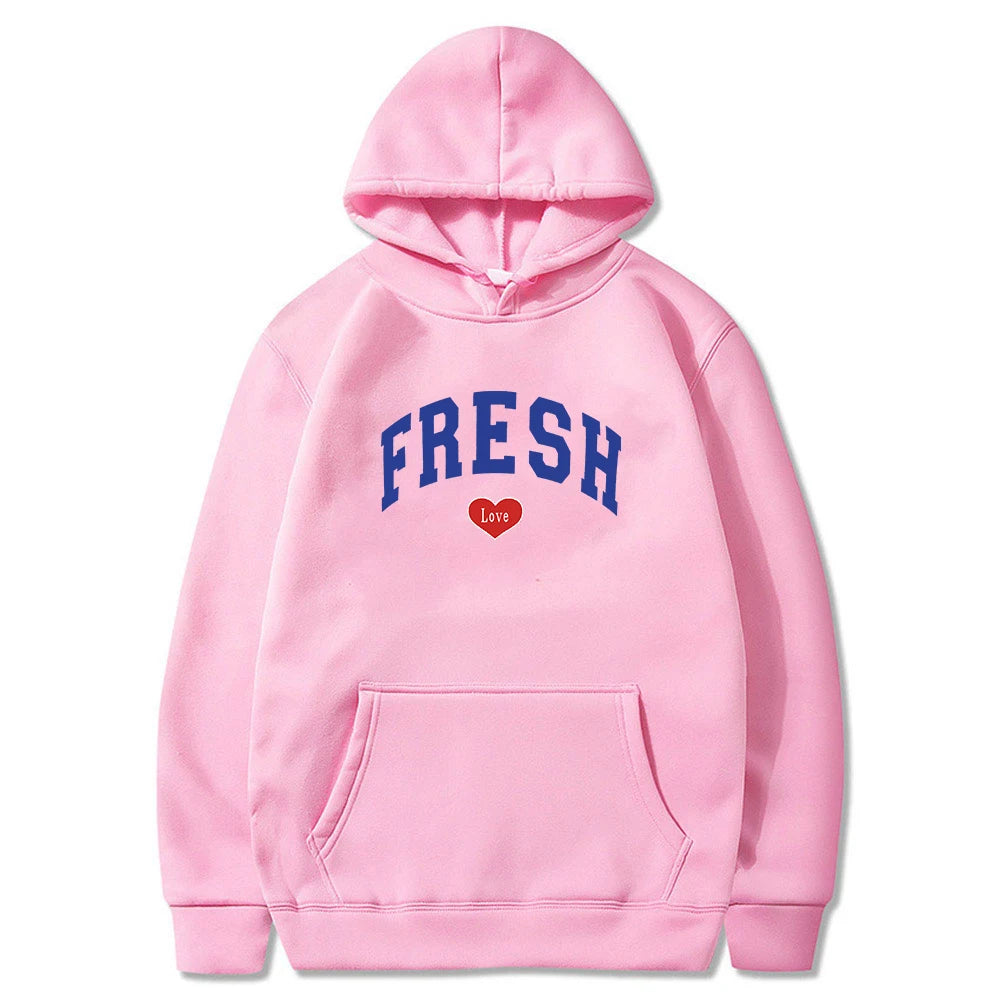 Peris Gems  pink / XXS Fresh Love Heart Print Streetwear Hoodies Unisex SHEIN Amazon Temu