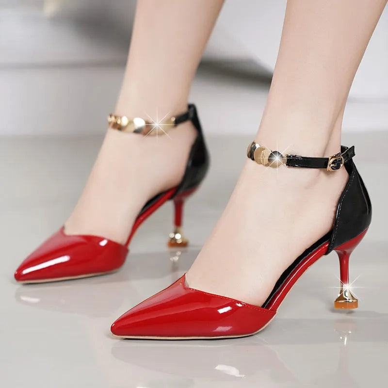 Peris Gems  Pointed Toe Buckle Strap Red High Heel Shoes for Women SHEIN Amazon Temu