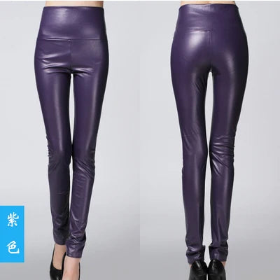 Peris Gems  Purple / S Warm High Waisted Stretchy Pencil PU Leather Leggings for Women Warm High Waist Stretchy PU Leather Leggings for Women SHEIN Amazon Temu