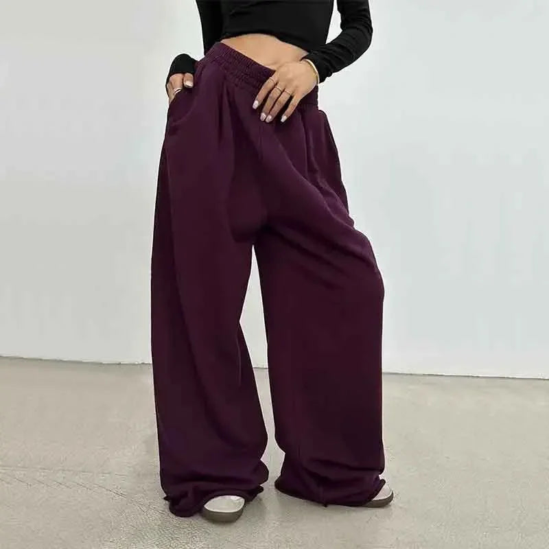 Peris Gems PURPLE / XL 100% Cotton Loose Wide Leg Pants Women Fall Fashion Japanese High Waist Drawstring Casual Sweatpants Y2K Hip Hop Streetwear New SHEIN Amazon Temu