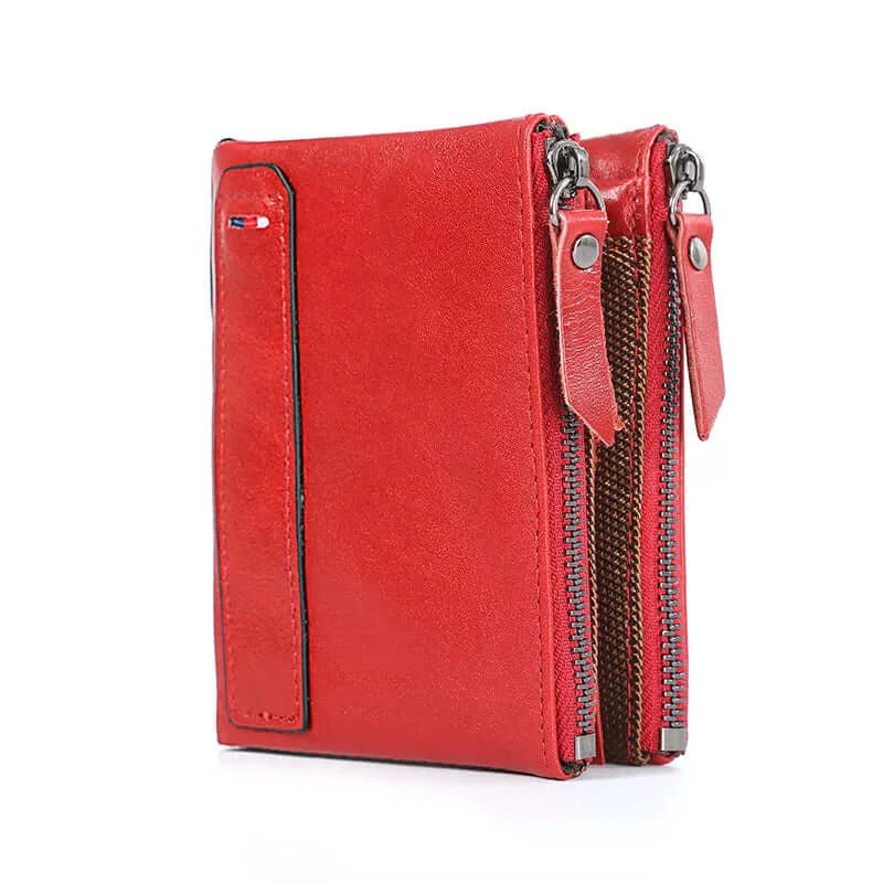 Peris Gems  Red 100% Genuine Leather Men Wallet Small Zipper Pocket Men Wallets Portomonee Male Short Coin Purse Brand Perse Carteira For Rfid SHEIN Amazon Temu
