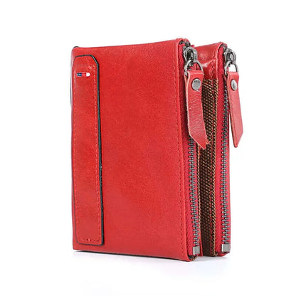 Peris Gems  Red 100% Genuine Leather Men Wallet Small Zipper Pocket Men Wallets Portomonee Male Short Coin Purse Brand Perse Carteira For Rfid SHEIN Amazon Temu