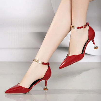 Peris Gems  Red / 34 Pointed Toe Buckle Strap Red High Heel Shoes for Women SHEIN Amazon Temu