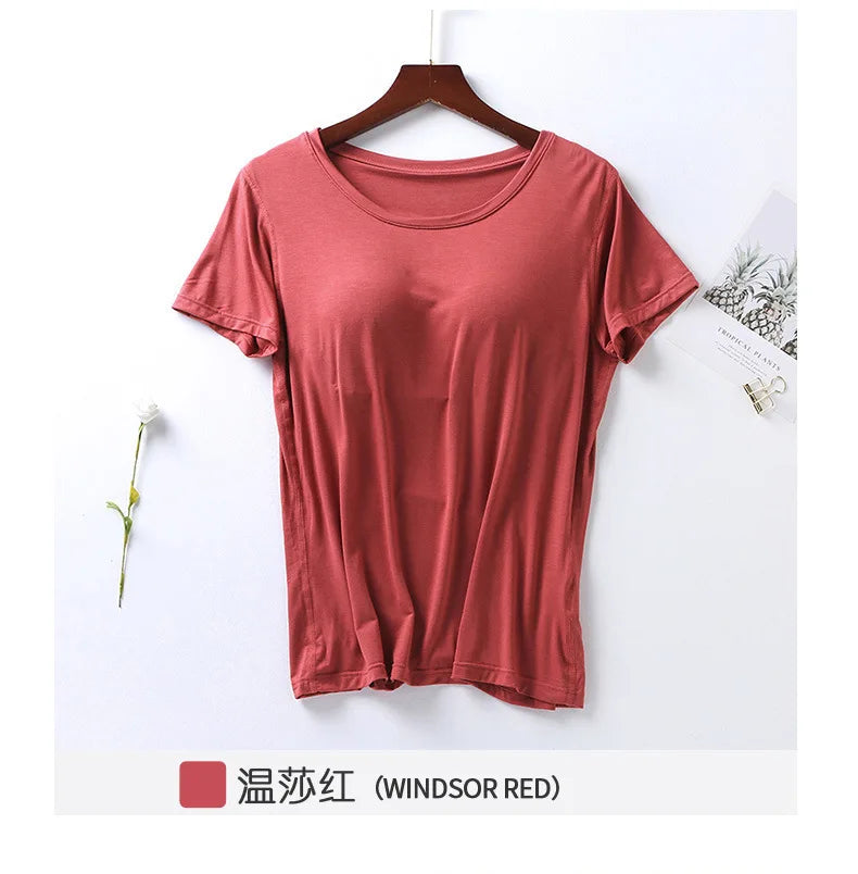 Peris Gems red / M 100% Cotton Round Neck Loose Fitting T-shirt For Women 2023 With Bra, Short Sleeved T-shirt, Plain Top, High-quality T-shirt SHEIN Amazon Temu