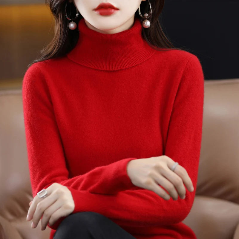 Peris Gems  Red / S High-Collared Cashmere Wool Warm Sweaters for Women SHEIN Amazon Temu