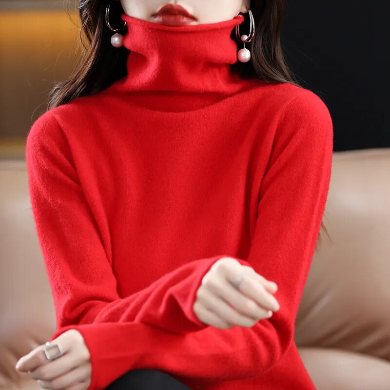 Peris Gems  Red / S Pure 100% Wool Autumn Winter Cashmere Sweaters for Women SHEIN Amazon Temu