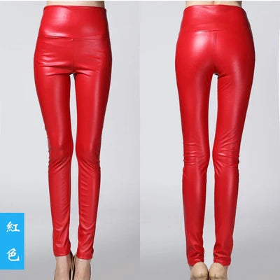 Peris Gems  red / S Warm High Waisted Stretchy Pencil PU Leather Leggings for Women Warm High Waist Stretchy PU Leather Leggings for Women SHEIN Amazon Temu