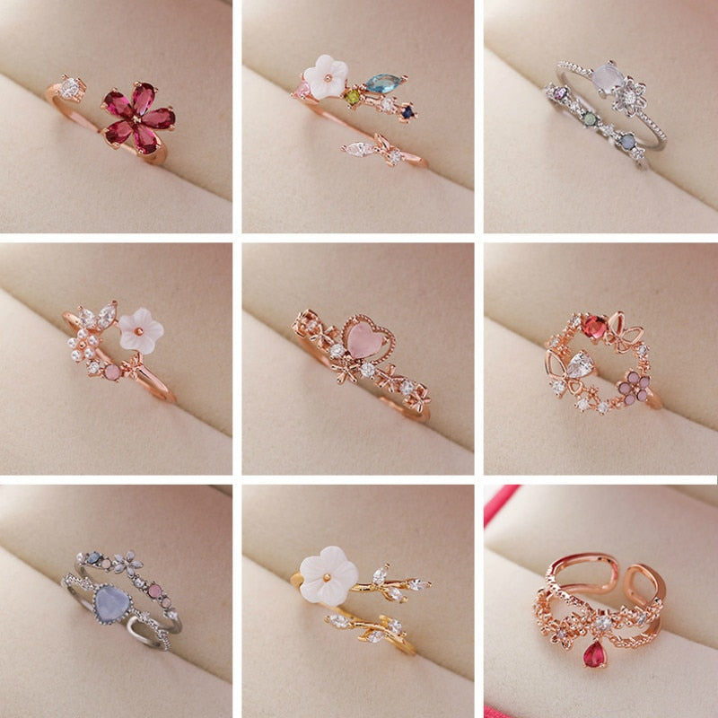 Peris Gems  Ring Crystal Diamond Flower Adjustable Rings Collection for Women SHEIN Amazon Temu
