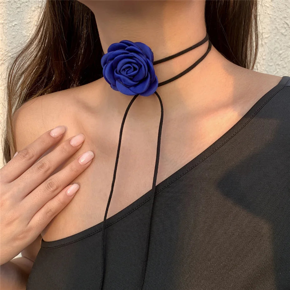 Peris Gems Rope Blue 1 Romantic Gothic Big Rose Flower Clavicle Chain Necklace for Women Ladies Korean Fashion Adjustable Rope Choker Y2K Accessories Romantic Gothic Big Rose Flower Clavicle Chain Necklace for Women Ladies Korean Fashion Adjustable Rope Choker Y2K Accessories SHEIN Amazon Temu
