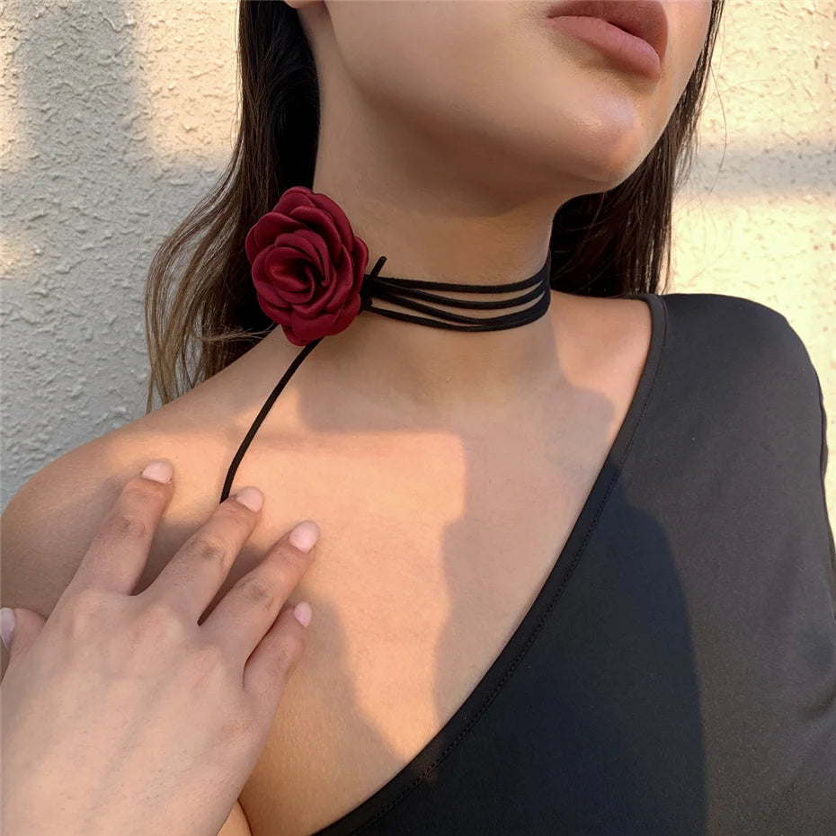 Peris Gems Rope Red 1 Romantic Gothic Big Rose Flower Clavicle Chain Necklace for Women Ladies Korean Fashion Adjustable Rope Choker Y2K Accessories Romantic Gothic Big Rose Flower Clavicle Chain Necklace for Women Ladies Korean Fashion Adjustable Rope Choker Y2K Accessories SHEIN Amazon Temu