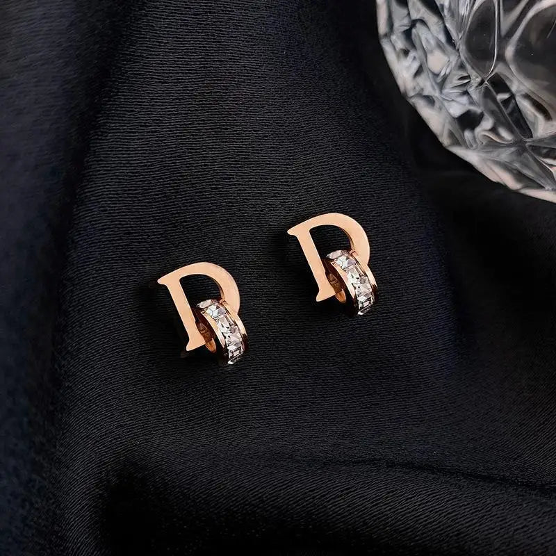 Peris Gems  Rose Gold Luxurious Stainless D Letter Stud Earrings for Women SHEIN Amazon Temu