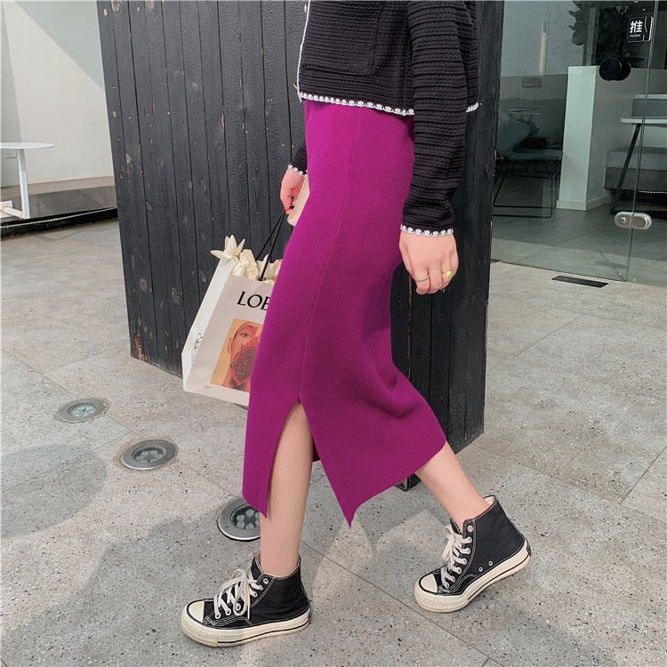 Peris Gems  Rose  purple / One size High Waist Elastic Long Knitted Pencil Skirt for Women | Wool Skirt High Waist Elastic Long Knitted Pencil Skirt for Women SHEIN Amazon Temu