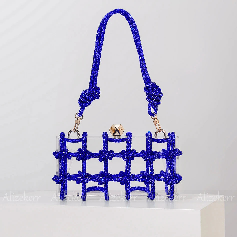 Peris Gems  Royal blue / L19 x W6 x H9.5cm Clear Transparent Diamond Rope Purse for Women SHEIN Amazon Temu