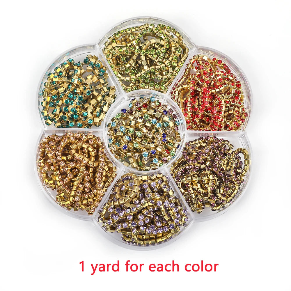Peris Gems Set4 / SS6--10Yards 10 Yards Glass crystal Strass Rhinestone Cup Chain Sew On Diamond Glue-On Close Chains Glitter Trim Cup Chain sew on Garment G12 SHEIN Amazon Temu