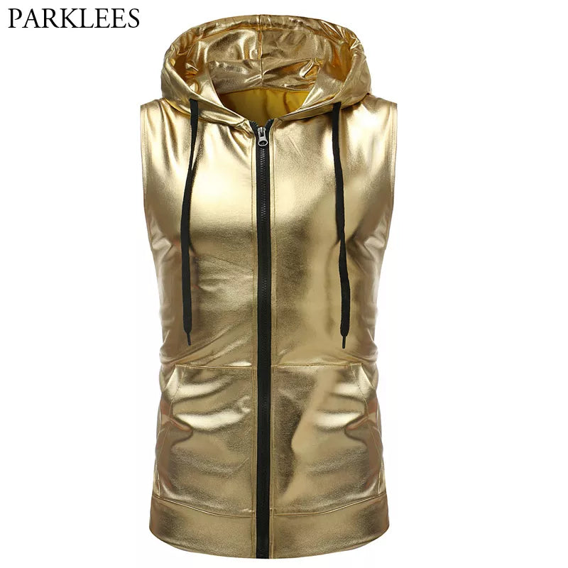 Peris Gems  Shiny Metallic Silver and Gold Sleeveless Hoodies for Men SHEIN Amazon Temu