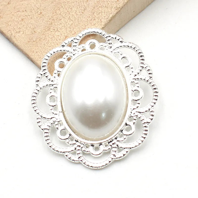 Peris Gems Silver 10Pcs 25 * 29MM Oval Retro Pearl Alloy Accessories Diy Wedding Dress Headwear Gift Box Decoration Accessories SHEIN Amazon Temu