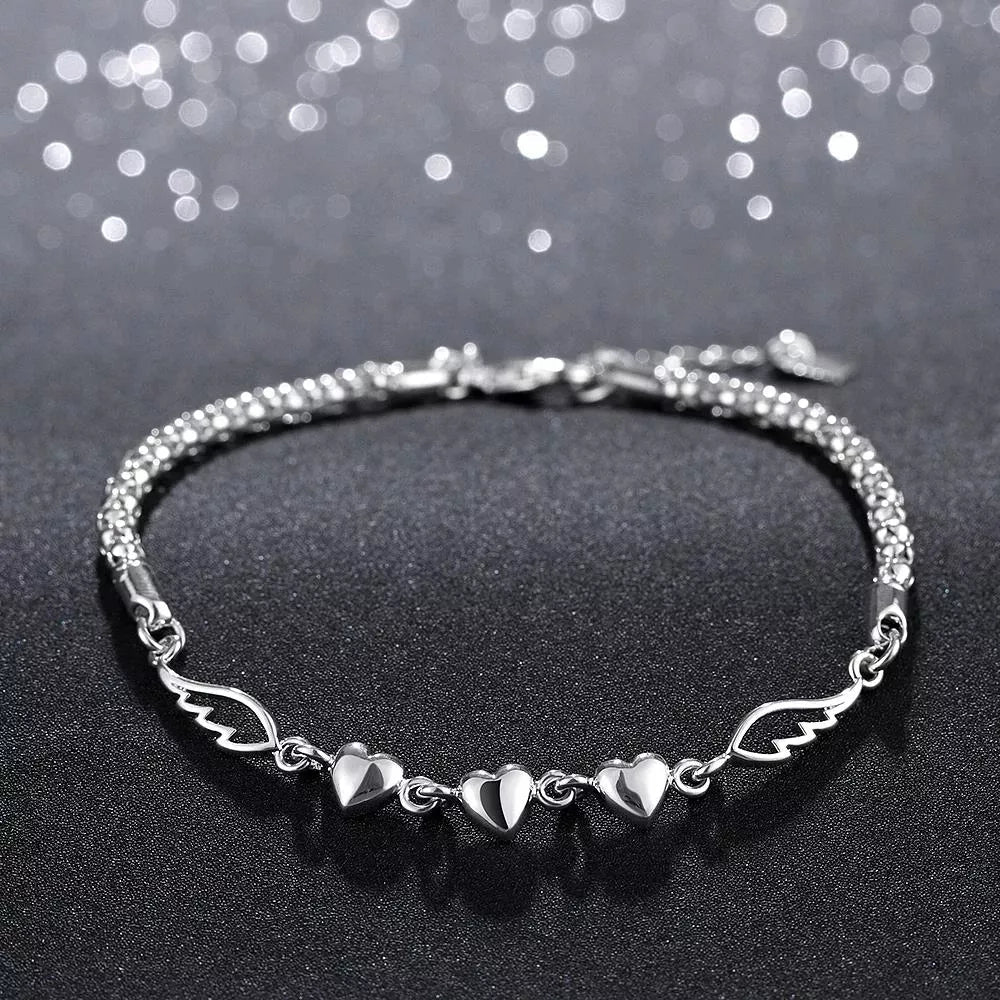 Peris Gems  Silver / 20cm 8inches Romantic 925 Silver Love Heart Bracelets for Women SHEIN Amazon Temu