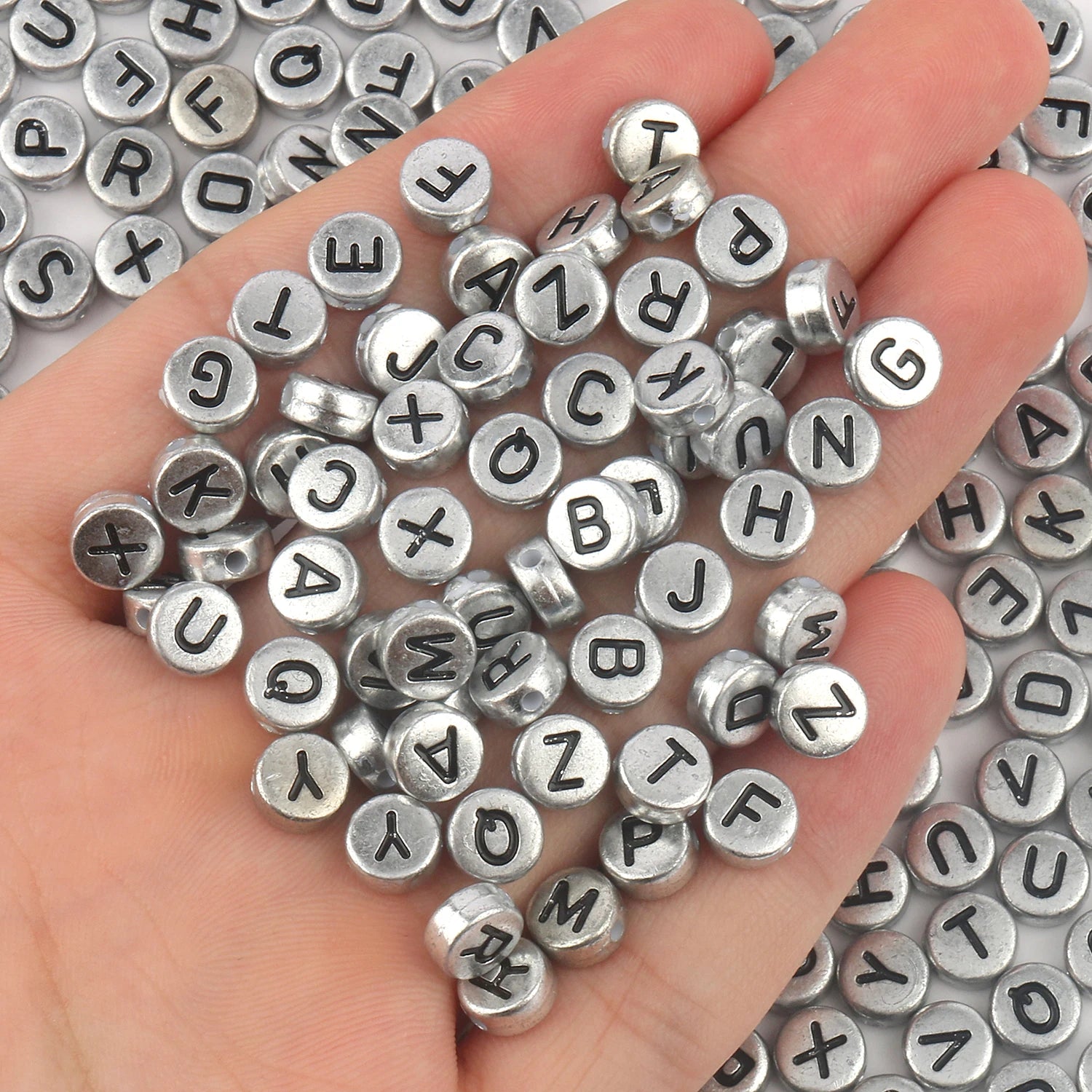 Peris Gems silver black / 100pcs 100/200pcs Letter Beads White Black Round Gold Silver Color Acrylic Alphabet Beads for Jewelry Bracelet Necklace Key Chain DIY SHEIN Amazon Temu