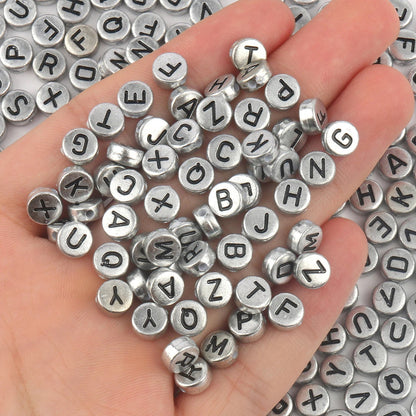 Peris Gems silver black / 100pcs 100/200pcs Letter Beads White Black Round Gold Silver Color Acrylic Alphabet Beads for Jewelry Bracelet Necklace Key Chain DIY SHEIN Amazon Temu