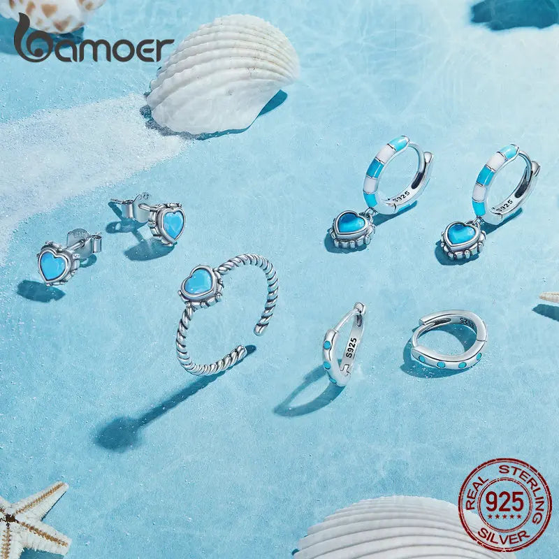 Peris Gems  Silver Blue Turquoise Wavy 925 Silver Hoop Earrings for Women SHEIN Amazon Temu