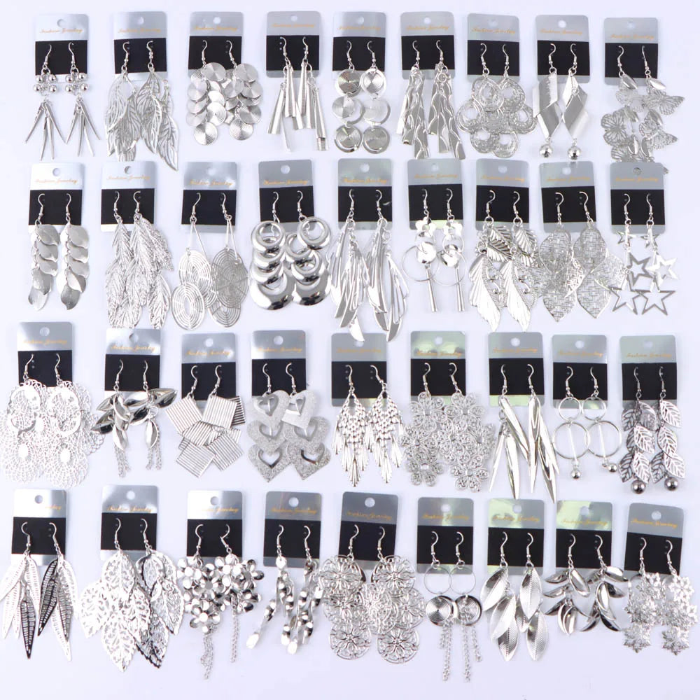 Peris Gems silver color / 30pairs 10/20/30/50Pairs Bohemian Fashion Butterfly Leaf Spiral Waterdrops Pendant Earrings For Women Charm Jewelry Party Gift Wholesale SHEIN Amazon Temu