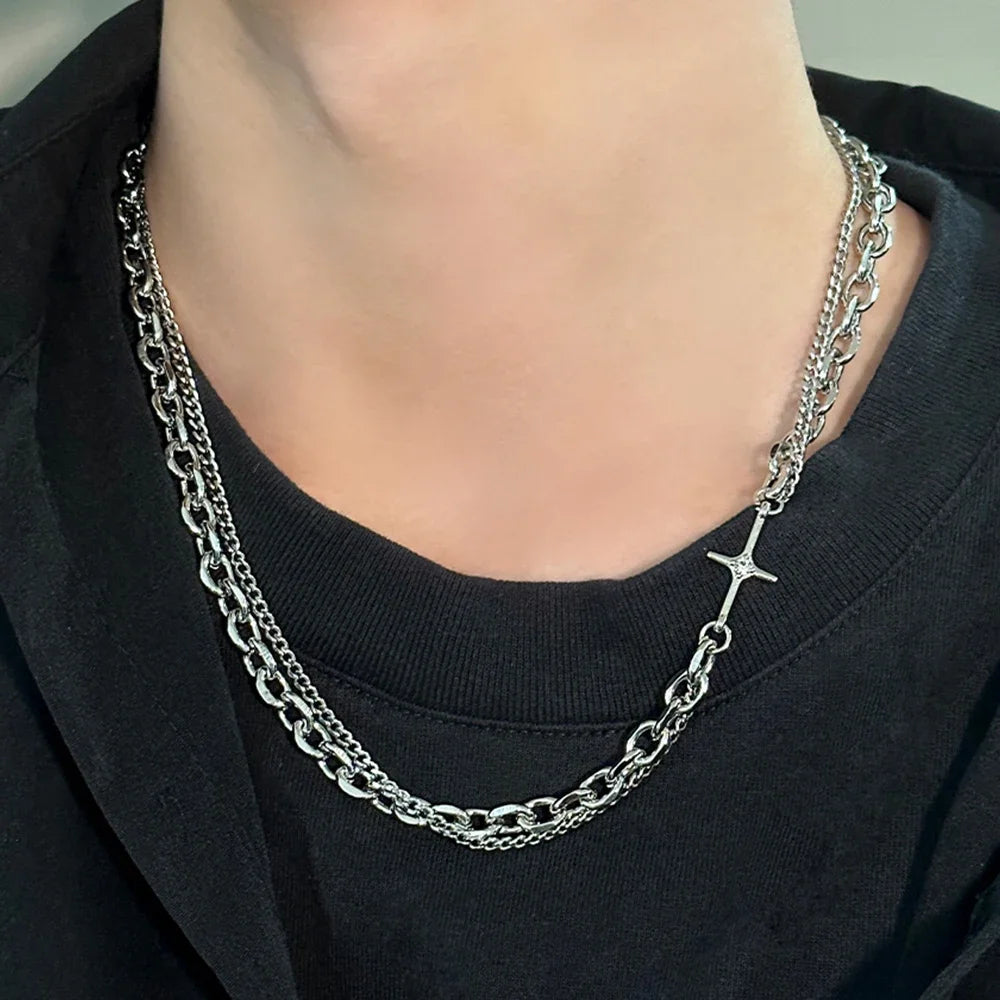 Peris Gems Silver Korean Fashion Punk Stainless Steel Chain Cross Pendant Necklaces for Men Women Minimalist Rock Choker Necklace Cool Y2k Jewelry SHEIN Amazon Temu